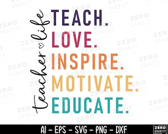 Teach Love Inspire Motivate Educate SVG & PNG, Teacher Svg, Teacher Shirt Svg, Teacher Life Svg, Teacher Appreciation, Back to School Svg