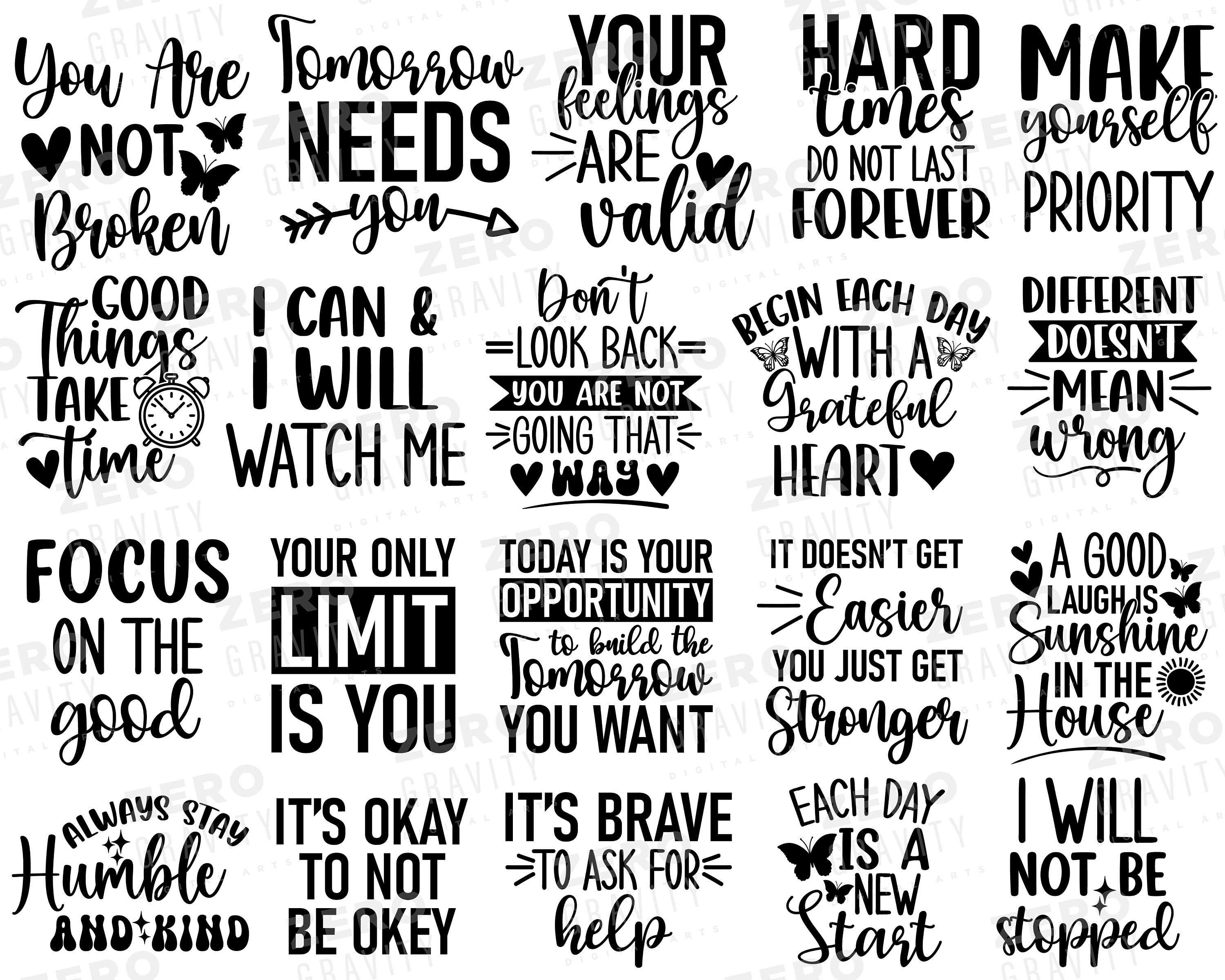 Mental Health SVG Bundle 40 Designs, Inspirational Quotes SVG, Self ...