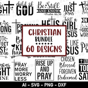 Pakiet Christian Svg, werset biblijny Svg, cyfrowe pobieranie Christian Png, cytaty chrześcijańskie Svg na koszulki, Jezus Svg, cytaty Jezusa Png