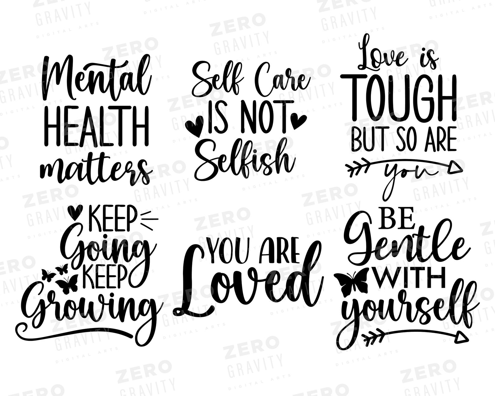 Mental Health SVG Bundle 40 Designs, Inspirational Quotes SVG, Self ...