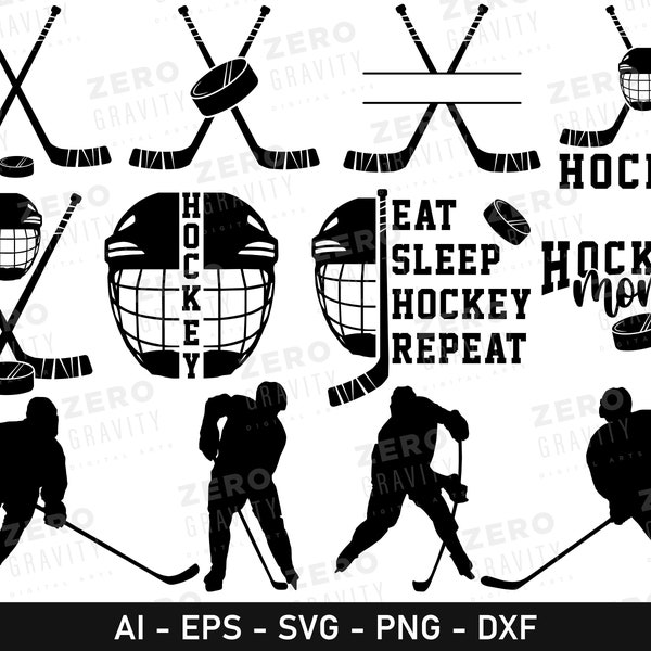 Hockey-Svg-Bundle, Hockey-Png, digitale Hockeyspieler-Dateien für Cricut, Hockey-Mama-Svg, Split-Hockeyschläger-Monogramm, Hockeyhelm-Svg