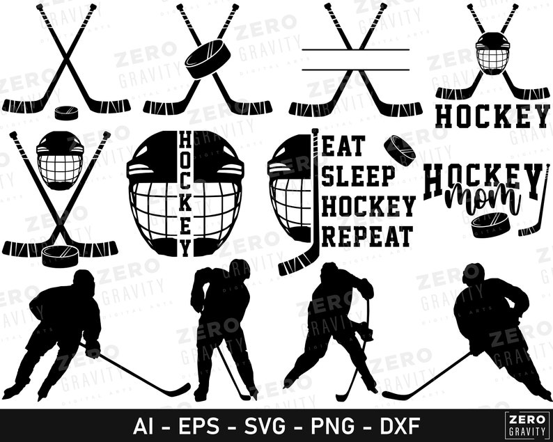 Hockey Svg Bundle, Hockey Png, Digital Hockey Players Files for Cricut, Hockey Mom Svg, Split Hockey Stick Monogram, Hockey Helmet Svg image 1