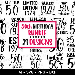 50e verjaardag Svg bundel, 50 and Fabulous Svg, 50e verjaardag Shirt Design, digitale 50e verjaardagscadeau, Hallo 50 Svg, 21 Fifty Years Old Svg