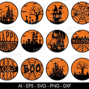 Paquete de 12 letreros SVG de Halloween Glowforge, archivos de corte láser de Halloween, descarga instantánea de archivos de corte de Halloween, archivo SVG de silueta de terror de Cricut