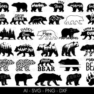 Bundle Svg ours, maman ours chemise Svg, téléchargement numérique Silhouette ours Svg, bébé ours Svg, Clipart ours, grizzly Svg, famille ours Svg,