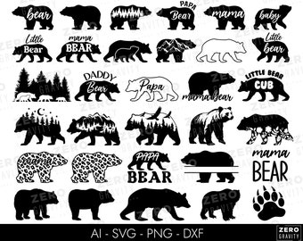 Bear Svg-bundel, Mama Bear Shirt Svg, digitale download Bear silhouet Svg, Baby Bear Svg, Bear Clipart, Grizzly Bear Svg, familie Bear Svg,