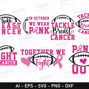 Football Breast Cancer Svg Bundle, In October We Wear Pink Png, Breast Cancer Svg, Pink Out Svg, Tackle Breast Cancer, Together We Fight Svg