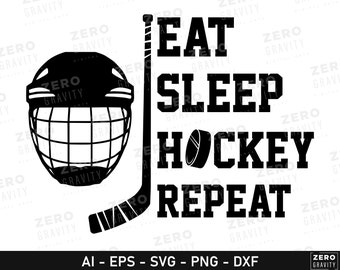 Eat Sleep Hockey Repeat Svg for Shirts and Sweatshirts, Instant Download Hockey Helmet Svg, Ice Hockey Stick Svg, Hockey Puck Svg Cut File