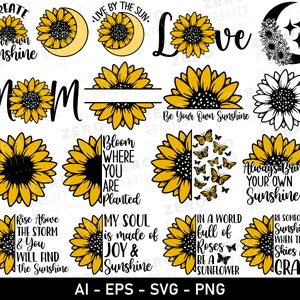 Pacote de Girassol Svg, Citação de Girassol Svg, Camisa de Girassol Svg, Copo de Girassol Svg, Girassol Dividido Svg, Clipart de Girassol, Girassol Png