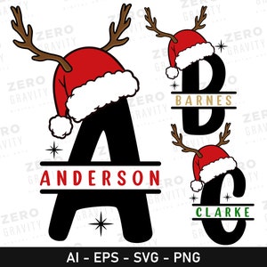 Weihnachtsbuchstaben mit geteiltem Monogramm-Svg, Weihnachtsschrift für benutzerdefinierten Namen, geteiltes Monogramm-Svg für Weihnachten, Weihnachtsalphabet für Hemden