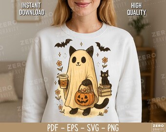 Cute Ghost Cat PNG, Boo Cat SVG, Funny Halloween Cat Silhouette, Cricut DIY Designs, Printable Cricut Design for Shirts
