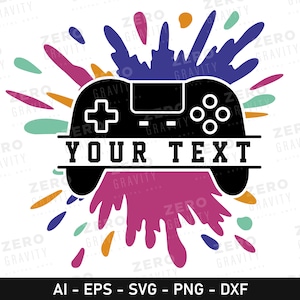 Benutzerdefinierte Gamer svg, Split Controller Monogramm, sofortiger Download personalisierte Gamer svg mit Farbspritzer, Gamer-Shirt-Ideen, Game Controller