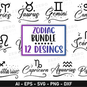 Pacote Zodiac Svg, Camiseta Signo Zodiac Svg, Capricórnio Aquário Peixes Áries Touro Gêmeos Câncer Leão Virgem Libra Escorpião Sagitário Svg Png