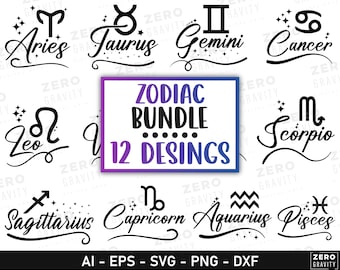 Zodiac Sign SVG Bundle: Horoscope Designs (Digital Download)