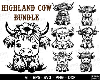 Highland Cow Svg Bundle, Highland Cow Shirt Svg, Highland Cow Png, Cute Highland Cow Tumbler Design, Digital Download Highland Baby Cow Head