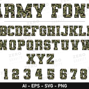 Army Font Svg Bundle, Digital Varsity Font, Svg Fonts, Font Bundle, Army Fonts Svg, Varsity Letters & Numbers Font, Military Font