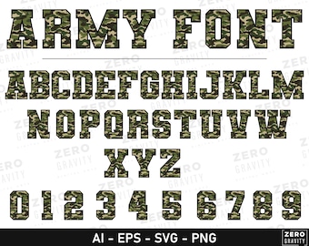 Camo Army Font SVG Bundle, Varsity Letters (Digital Download)