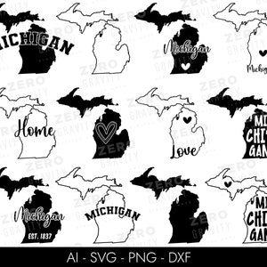 ミシガン SVG バンドル、ミシガン州 SVG、ミシガン マップ SVG、ミシガン シルエット SVG のデジタル ダウンロード、ミシガン ホーム SVG、ミシガン アウトライン SVG