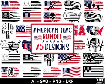 SVG-bundel Amerikaanse vlag: noodlijdende patriottische ontwerpen (digitale download)