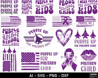 Ensemble Svg enfant militaire, violet pour les enfants militaires, Svg enfant militaire, mois de l'enfant militaire, Svg patriotique, chemise enfant militaire Svg