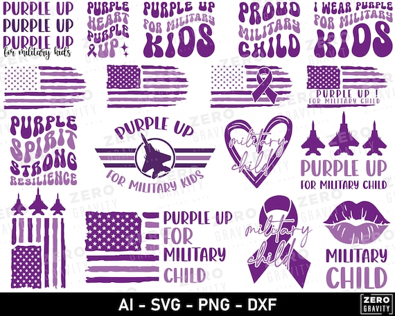 Military Child Svg Bundle, Purple Up for Military Kids Svg, Month of the Military Child Svg, Patriotic Svg, Military Child Shirt Design Svg