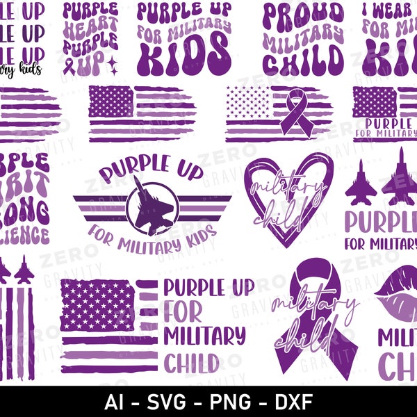 Militärkind-Svg-Bundle, Lila für Militärkinder Svg, Monat des Militärkinds Svg, Vaterländische Svg, Militärkind-Shirt-Design-Svg