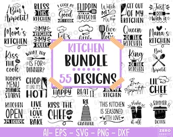 Kitchen Quotes SVG Bundle, Funny Cooking Clipart, Svg Files for Cricut (Digital Download)