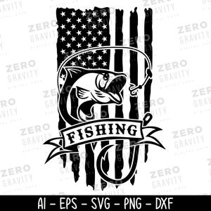 SVG de pesca, SVG de pesca con bandera estadounidense, SVG de camiseta de pesca, clipart de pesca de lubina, descarga digital, archivo de corte de pescador patriótico, papá pescador