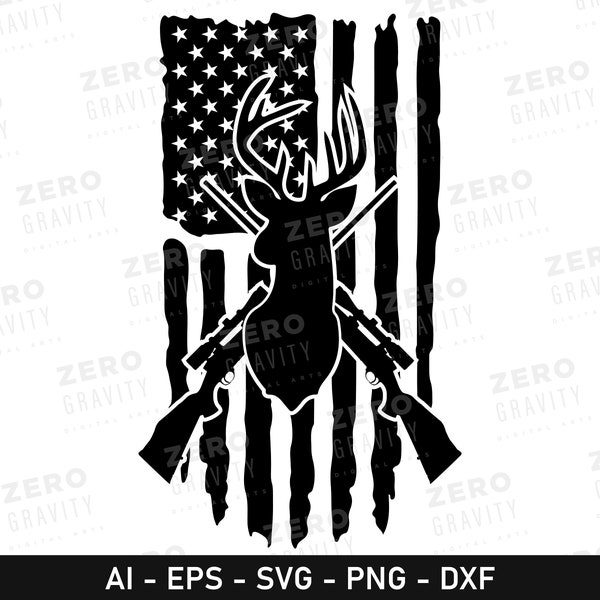 Deerhead American Flag Svg for Shirts, Hunting Svg, Deer Rifle Svg, Hunting American Flag Clipart, Deerhead Silhouette Cut File, Hunt Cricut