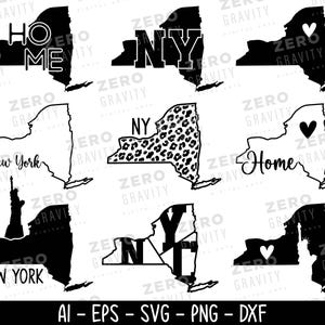 New York Map Svg Bundle, New York State svg, Digital Download New York Svg, New York Silhouette Svg, New York Home Png, New York Outline Svg