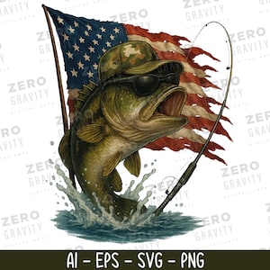 Diseño de sublimación de pesca de lubina con bandera estadounidense (PNG), diseño de camiseta de pesca, descarga digital, caza (PNG), pesca patriótica (PNG), actividades al aire libre