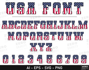 Usa Flag Font Svg Bundle, Digital Varsity Font with American Flag, Alphabet Svg, Alphabet Clipart, Svg For Shirts, Digital Download Alphabet