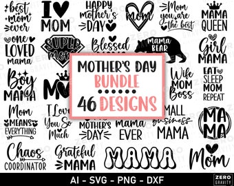 Pacote Mama SVG: Designs de camisetas para o Dia das Mães (download digital)