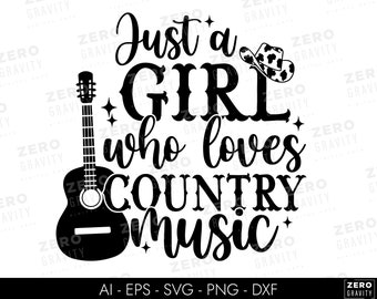 Solo una chica que ama la música country Svg, descarga digital de música country Svg, Western Svg para camisetas, Country Girl Svg, Cow Girl Svg Png