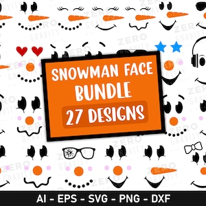 Snowman Face Svg Bundle, Digital Download Snowman Svg for Shirts, Snowman Clipart for Christmas, Snowman Png, Snowman Faces Silhouette Svg