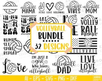 Volleyball SVG Bundle 32 Designs, Volleyball Mom SVG, Cricut Files, Sports SVG, Volleyball Quotes, Png Svg Dxf, Commercial Use