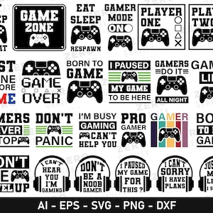 Pacchetto Gamer Svg per magliette, tazze, tazze, felpe, cappellini e altro - Download immediato Pacchetto Gaming Svg, Citazioni Gamer Svg, Controller di gioco Svg