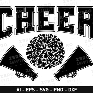 Cheer Svg Printable Art, Digital Cheerleader Svg, Cheer, Pom Pom and Megaphone Svg, Cheer Cut File, Cheer Mom Svg Clipart, Cheer Png
