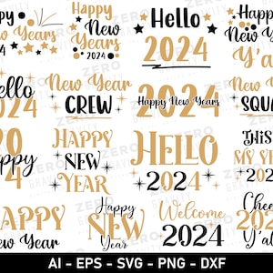 Ensemble Svg Nouvel An pour 2024, Svg bonne année pour chemises, sweat-shirts et tasses, lot Svg 2024, chemise nouvel an Cricut, Bonjour 2024 Svg