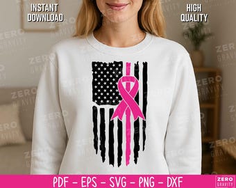 Bandera de EE. UU. con lazo rosa: Diseño para concienciar sobre el cáncer de mama (descarga digital)