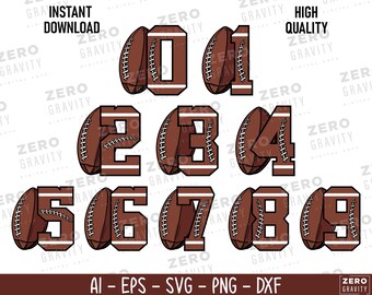 Paquete de números de fútbol americano en formato SVG, imágenes prediseñadas para el día del partido, archivos de corte deportivos (descarga digital)