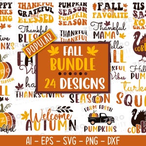 Fall SVG Bundle, Fall Shirt Svg Bundle, INSTANT DOWNLOAD, Cricut & Silhouette, Autumn Svg, Thanksgiving Svg, Fall Vector, Fall Design Png