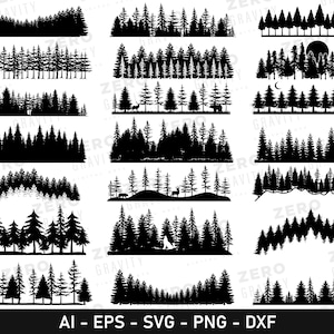 Pacchetto Svg albero per progetti di artigianato e fai da te, sagoma albero, file albero per Cricut, clipart png albero, file di taglio Svg per campeggio con albero di pino all'aperto