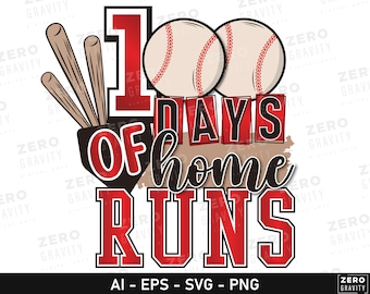 100 Tage Home Runs svg, 100 Tage Schule svg-Datei für Cricut, Baseball svg für 100