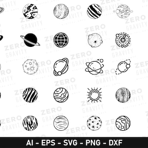Pacchetto Svg del sistema solare, file di pianeti digitali per Cricut, clipart della galassia, Svg della Terra, Svg per magliette, download digitale di pianeti Svg