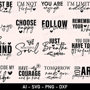 Inspirerende citaten Svg-bundel, Boho Svg-bundel, motiverende citaten Svg-bundel, wees aardig Svg, je bent genoeg Svg, kies Happy Svg