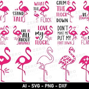 Ensemble flamant rose, Svg flamant rose debout, calmer le troupeau Svg, Svg flamant rose maman, Clipart flamant rose, Svg gobelet flamant rose