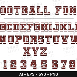 Football Font SVG Bundle, Digital Football Font, Football Letters Svg, Football Varsity Font, Football Fonts Png, Varsity Numbers & Letters