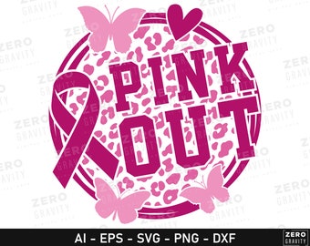 Pink Out Svg, Fight Cancer Svg with Pink Ribbon, Butterflies and Heart, Breast Cancer Svg for Shirts, Tackle Cancer Svg Cancer Awareness Svg
