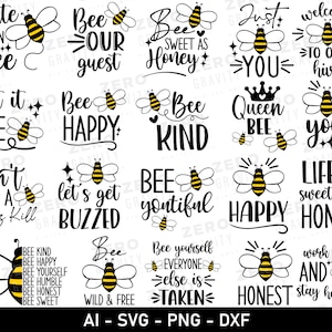 Bee Svg-bundel, Bee Happy Svg, Bee Kind Png, Cute As Can Bee Svg, Just Bee You Png, Honey Bee Clipart, Bee Youtiful Svg, Queen Bee Svg